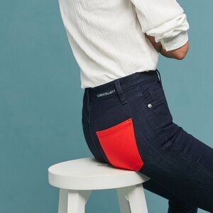 NWT CURRENT/ELLIOTT Ultra High Waist Skinny Jeans, Dark Blue w/ Red Accents, 26